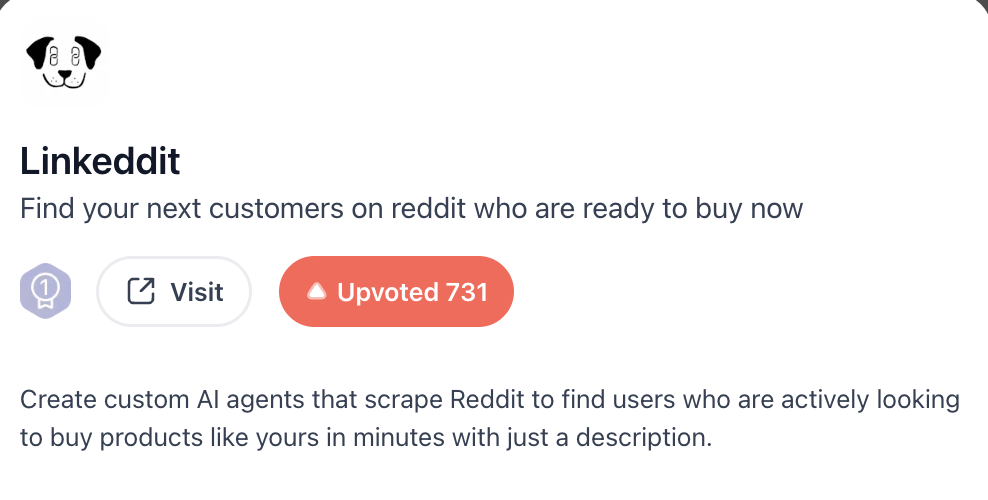Product Hunt launch page for Linkeddit